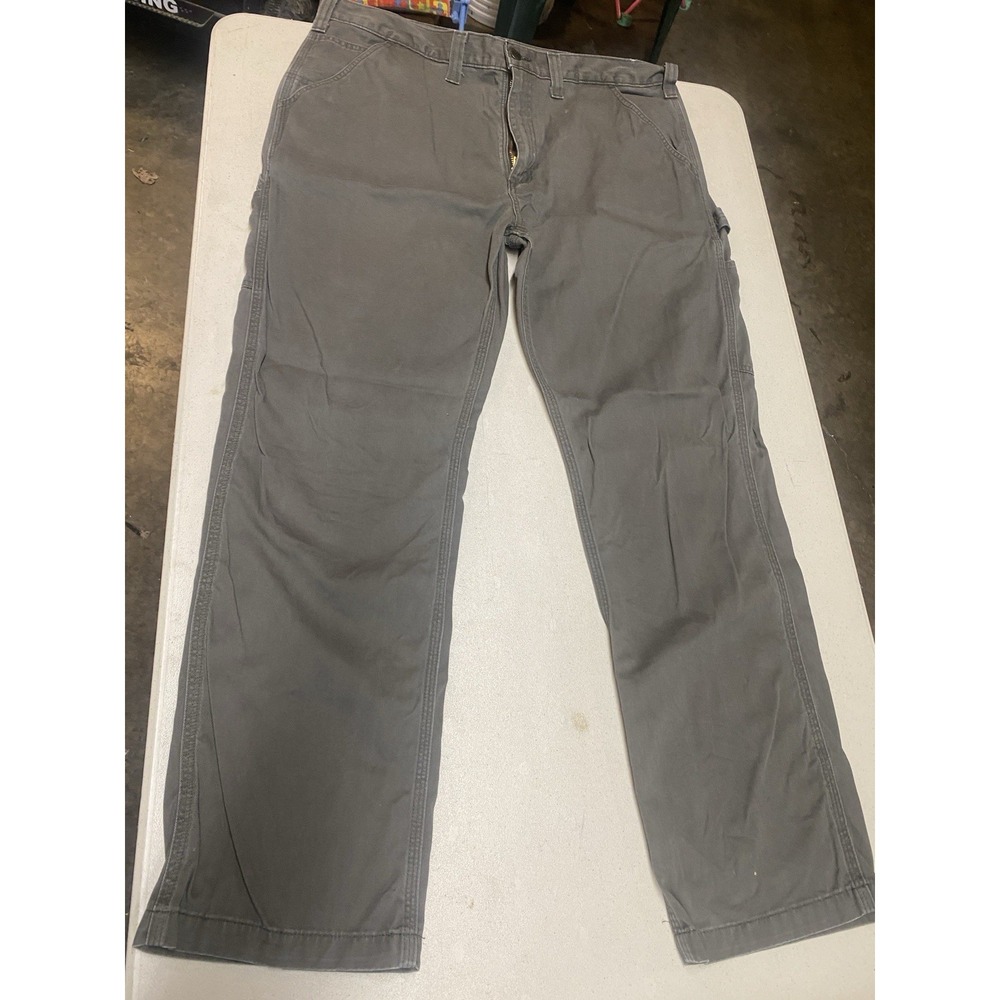 Carhartt Mens Gray Flat Front Relaxed Fit Pockets Work Pants Size 40 x 32